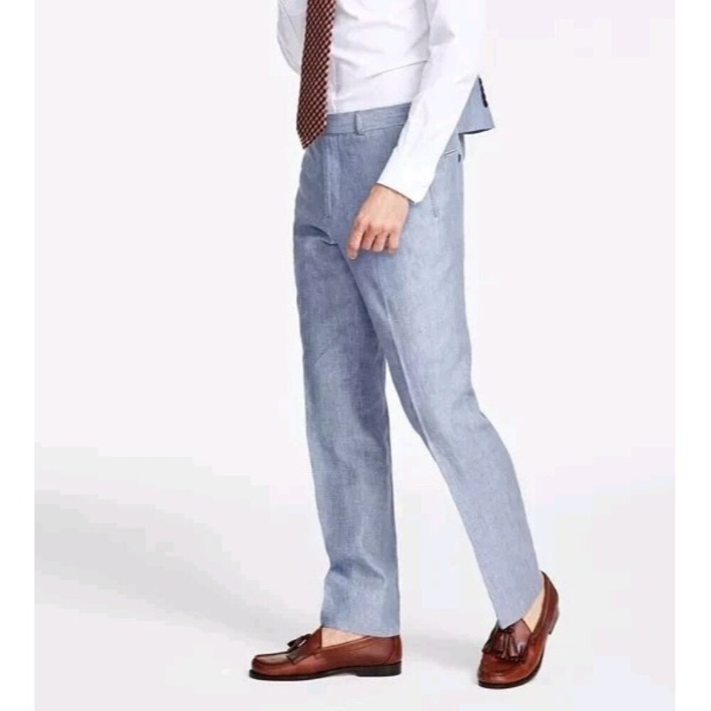 NWT Brooks Brothers Mens Madison Fit Linen Dress Pants (38x32) Pleated Gray Blue